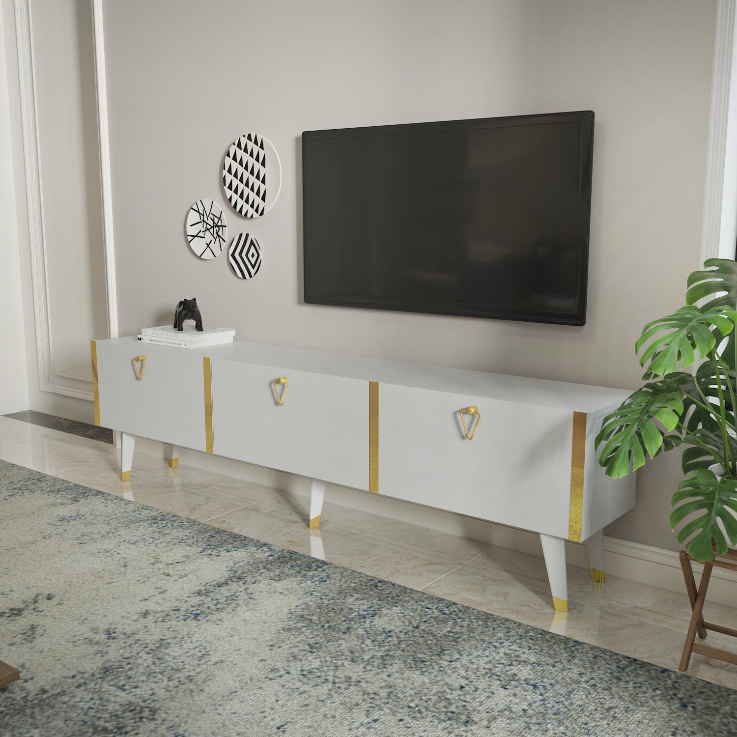 Milagro TV Unit Gloss White Gold by DECOROTIKA | Souqify