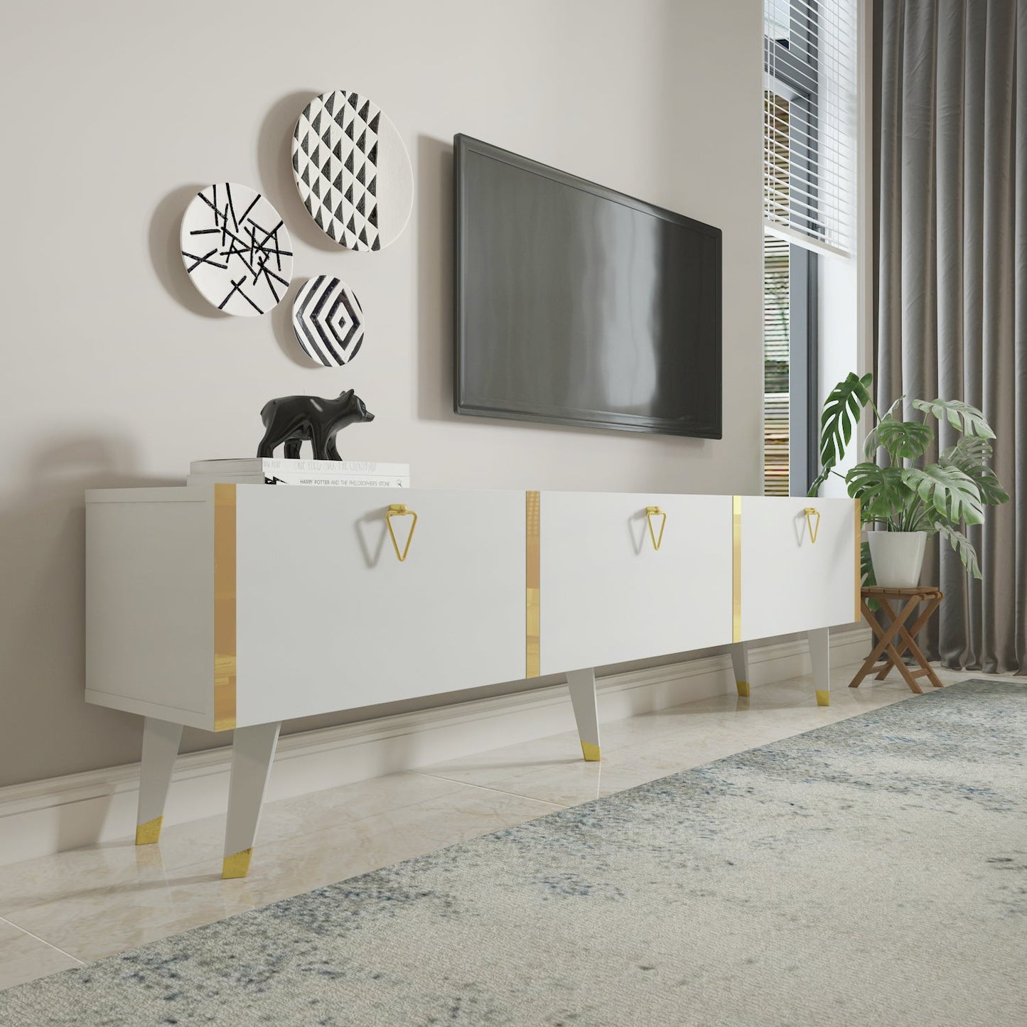 Milagro TV Unit Gloss White Gold by DECOROTIKA | Souqify
