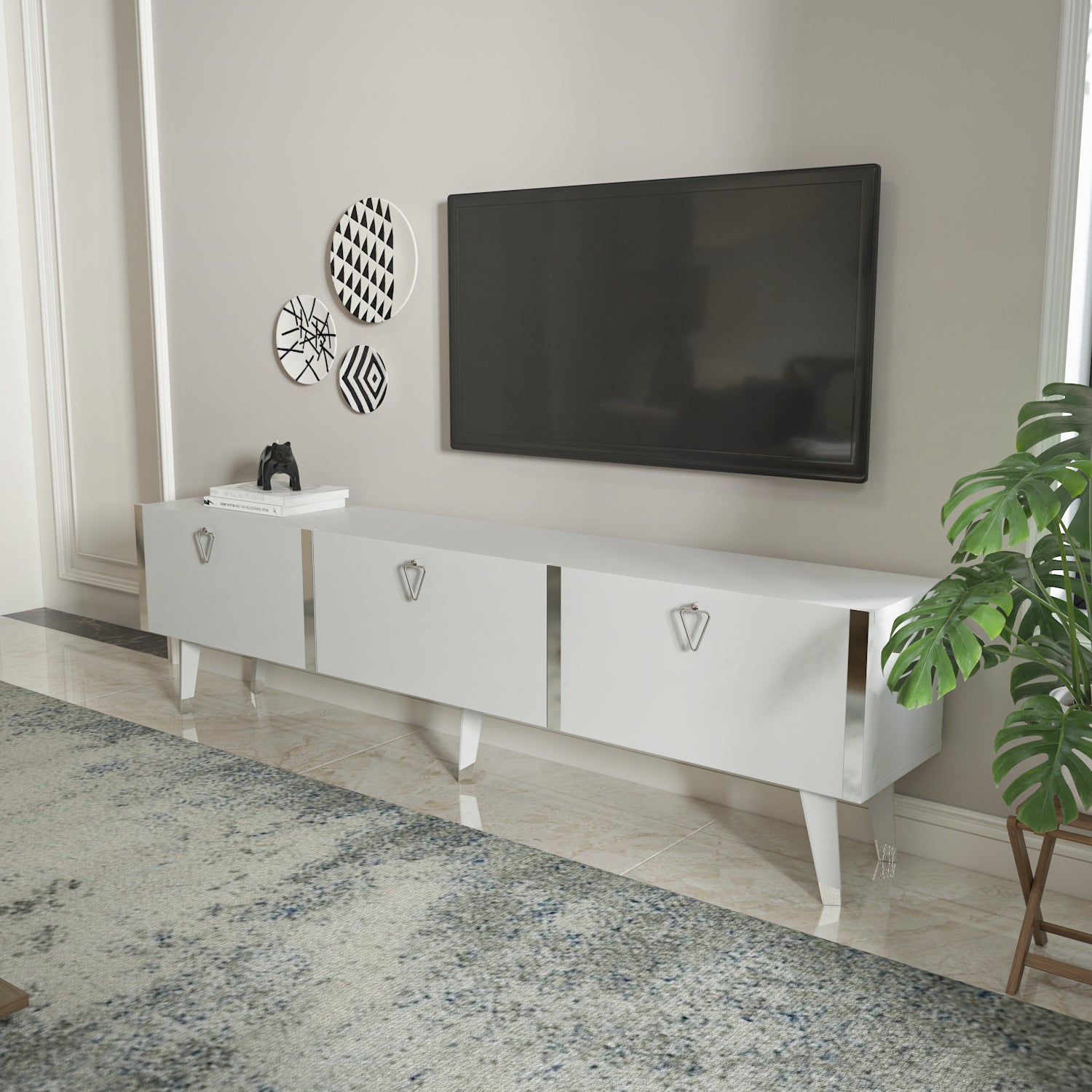 Milagro TV Unit Gloss White Silver by DECOROTIKA | Souqify