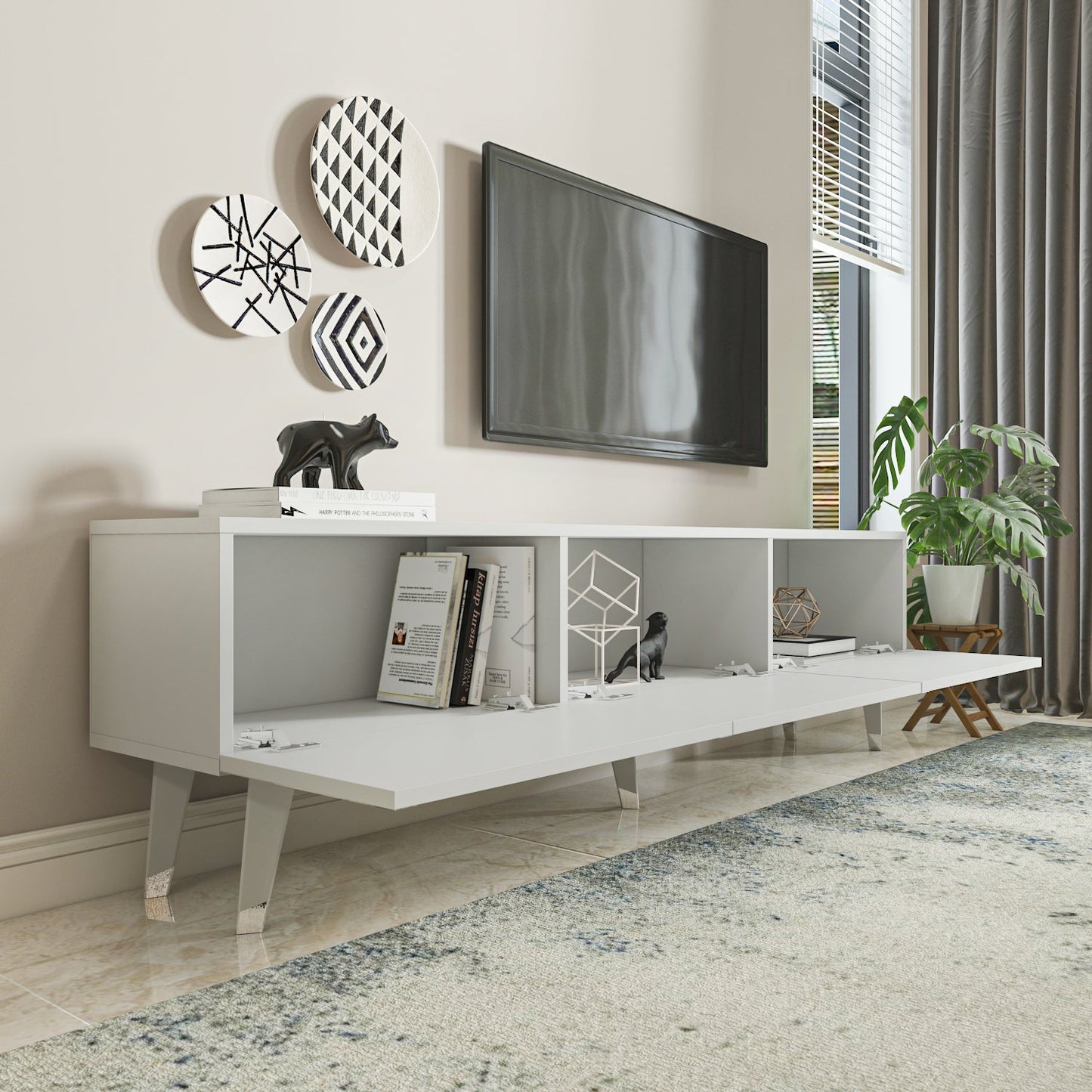 Milagro TV Unit Gloss White Silver by DECOROTIKA | Souqify