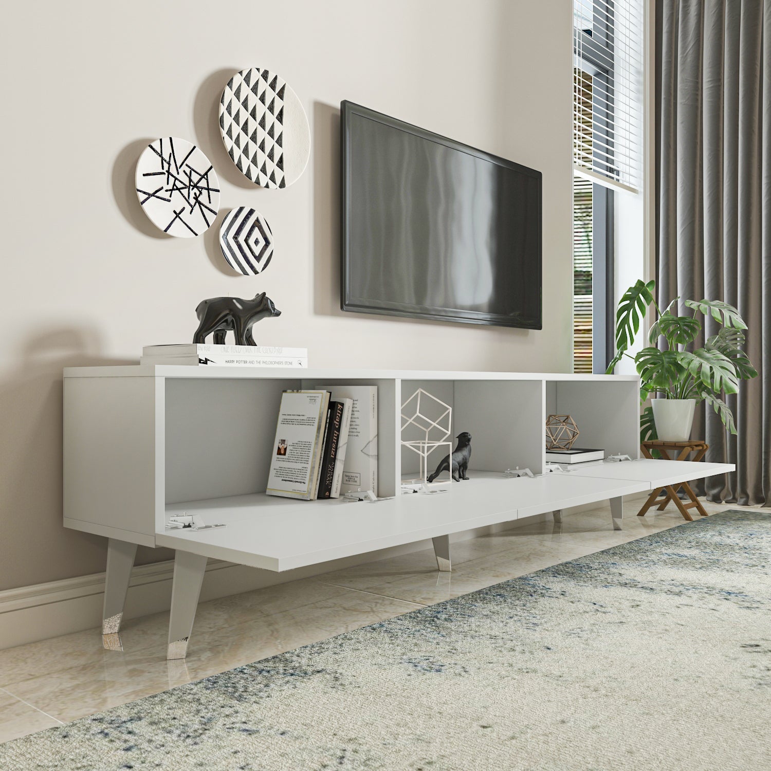 Milagro TV Unit Gloss White Silver by DECOROTIKA | Souqify