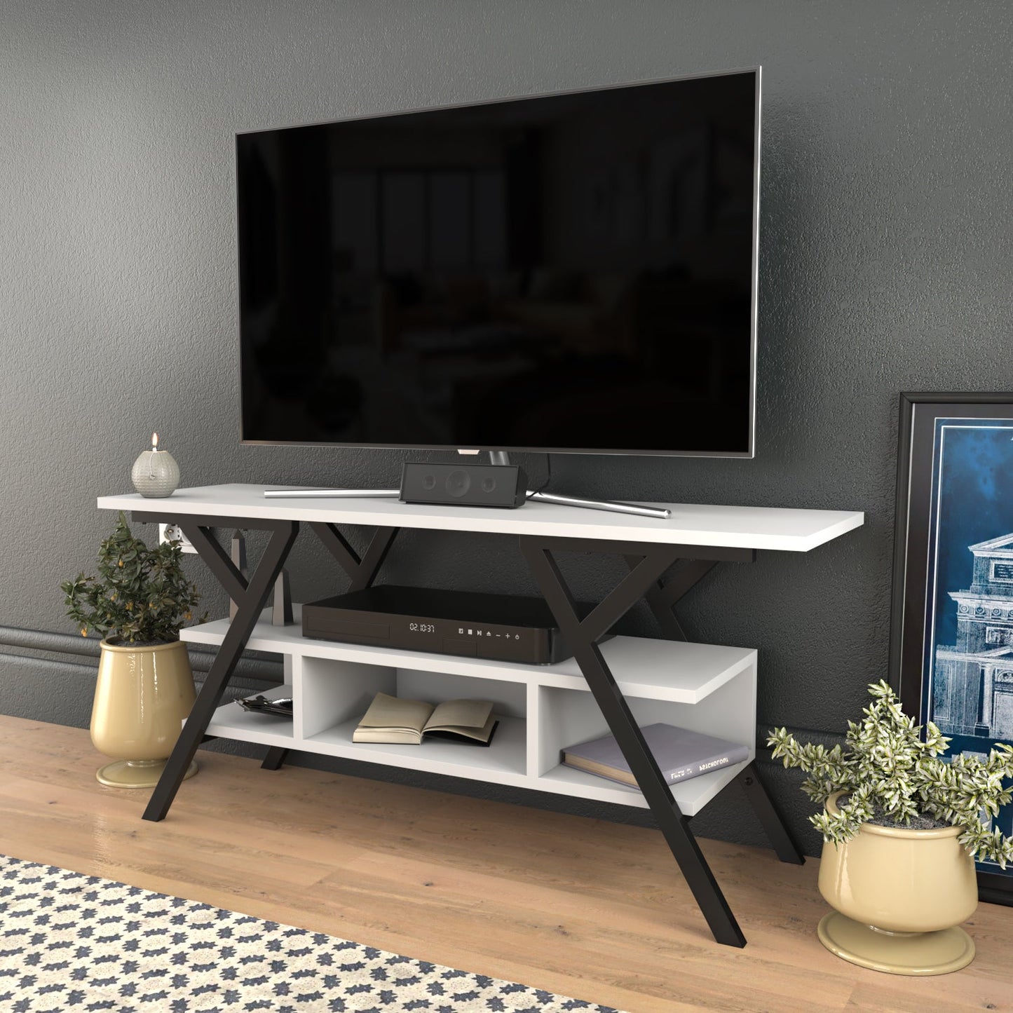 Minerva TV Unit - Black-White by DECOROTIKA | Souqify