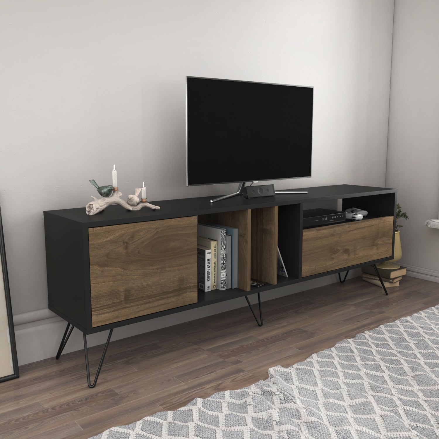 Mistico 71'' TV Unit - Black & Walnut by DECOROTIKA | Souqify