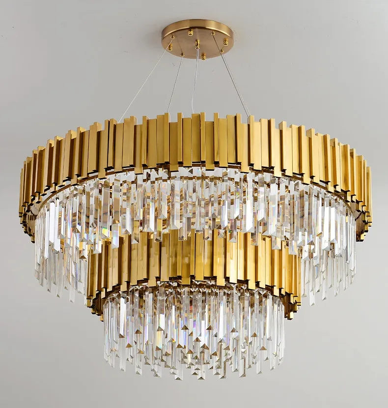 Modern Chandelier Ceiling Light Modern Crystal Chandelier Gold Round Cake Lamp Pendant Light for Hotel Villa Crystal LED by Zhongsan | Souqify