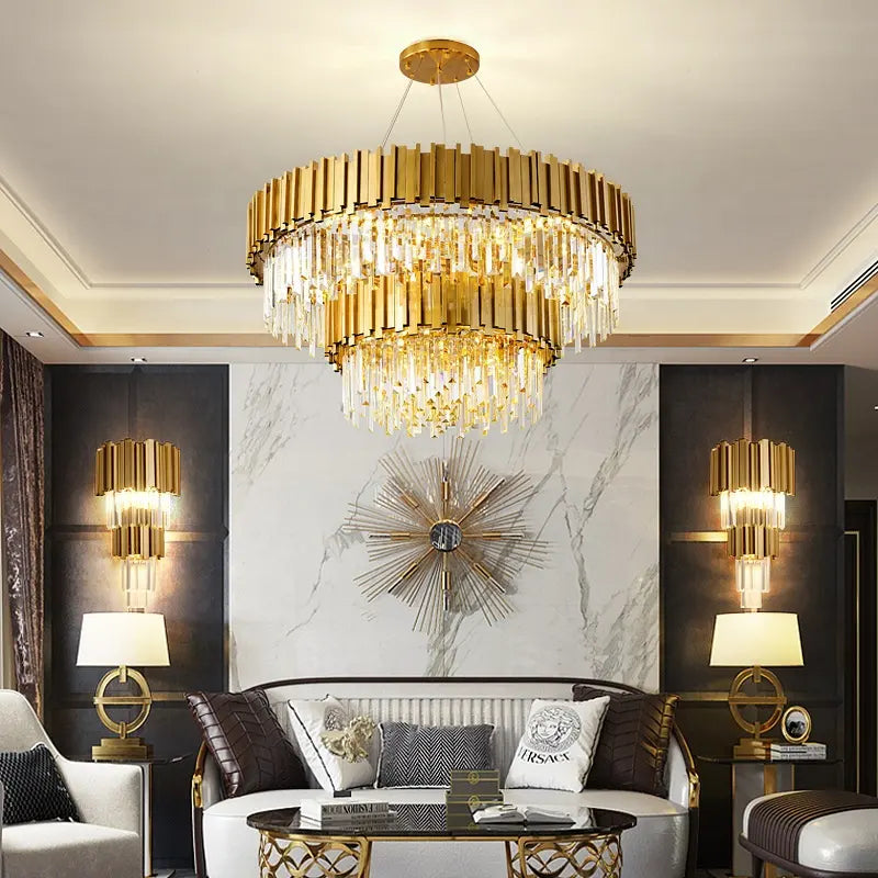 Modern Chandelier Ceiling Light Modern Crystal Chandelier Gold Round Cake Lamp Pendant Light for Hotel Villa Crystal LED by Zhongsan | Souqify