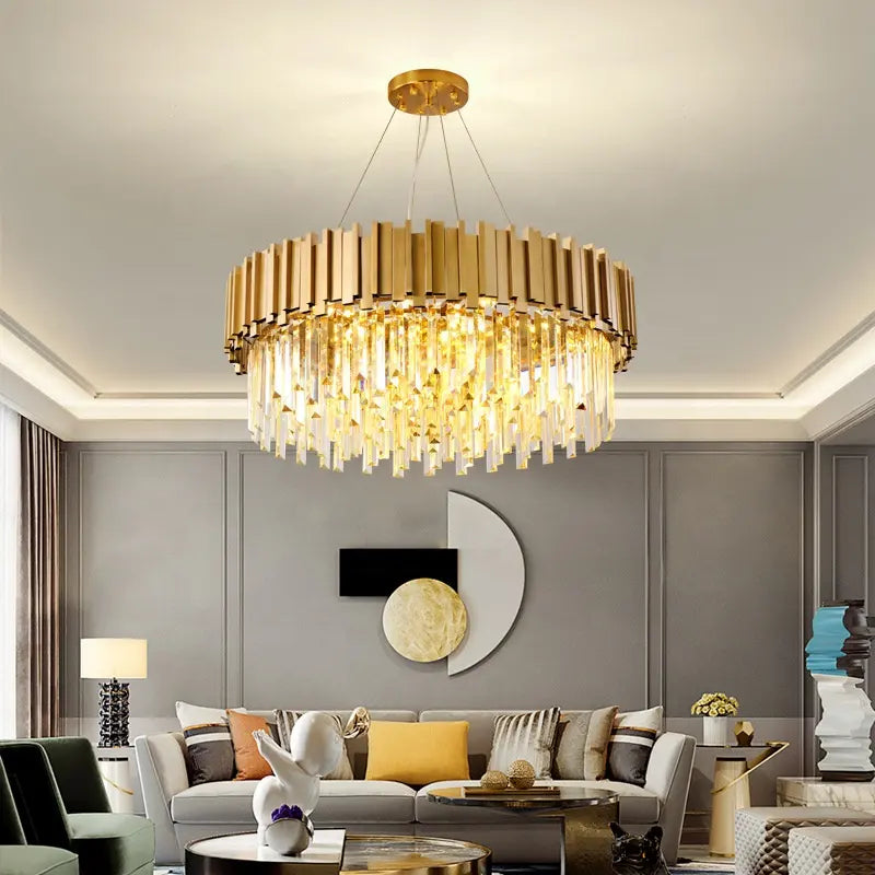 Modern Chandelier Ceiling Light Modern Crystal Chandelier Gold Round Cake Lamp Pendant Light for Hotel Villa Crystal LED by Zhongsan | Souqify