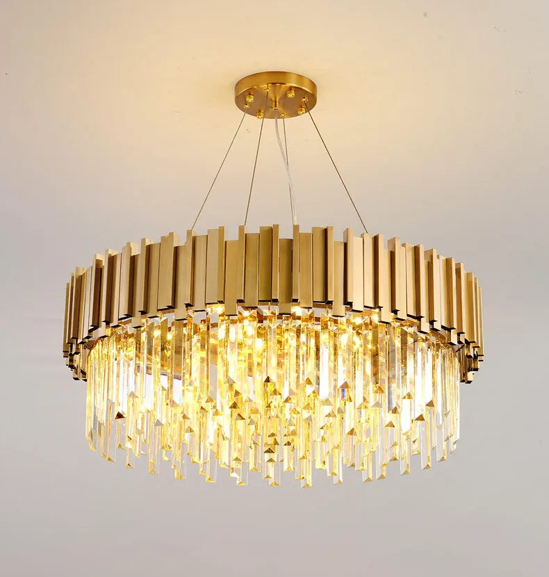 Modern Chandelier Ceiling Light Modern Crystal Chandelier Gold Round Cake Lamp Pendant Light for Hotel Villa Crystal LED by Zhongsan | Souqify