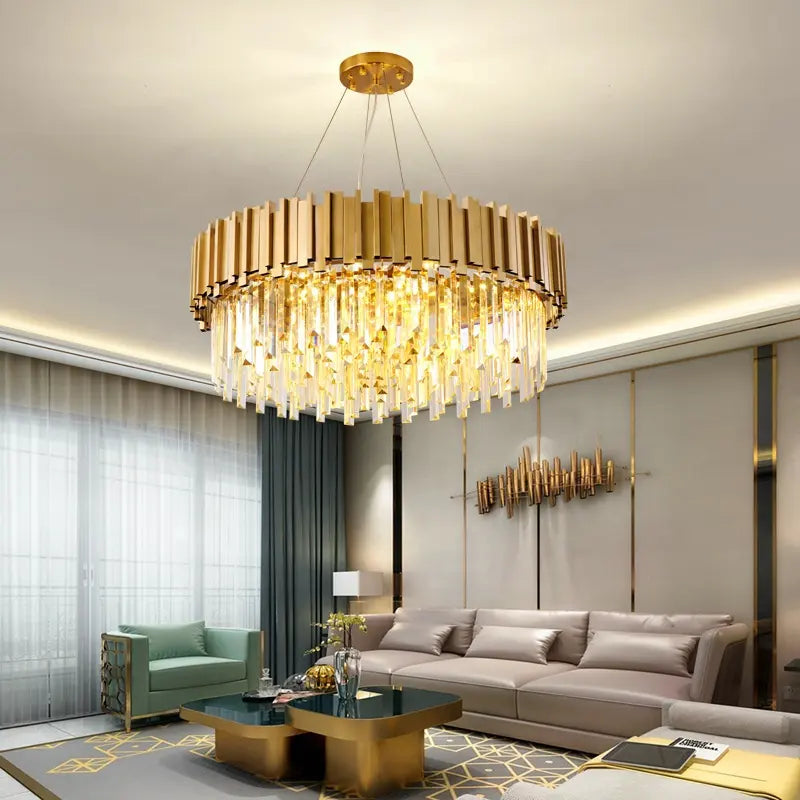Modern Chandelier Ceiling Light Modern Crystal Chandelier Gold Round Cake Lamp Pendant Light for Hotel Villa Crystal LED by Zhongsan | Souqify