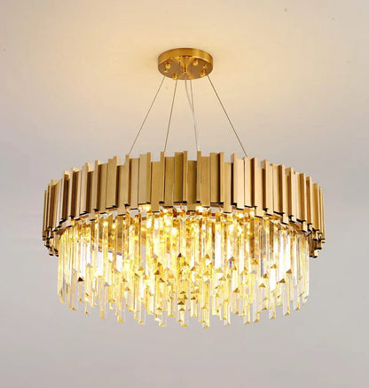 Modern Chandelier Ceiling Light Modern Crystal Chandelier Gold Round Cake Lamp Pendant Light for Hotel Villa Crystal LED by Zhongsan | Souqify