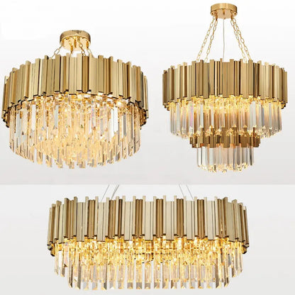 Modern Chandelier Ceiling Light Modern Crystal Chandelier Gold Round Cake Lamp Pendant Light for Hotel Villa Crystal LED by Zhongsan | Souqify