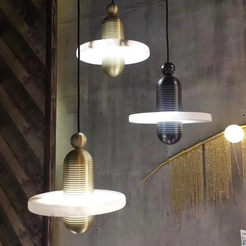 Modern chandelier Natural Marble LED Pendant Lights Aluminum Drop For Dinging Room Hotel Bedside Hanging Lamp Cord Adjustable by Zhongsan | Souqify
