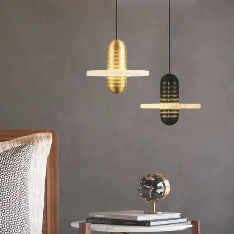 Modern chandelier Natural Marble LED Pendant Lights Aluminum Drop For Dinging Room Hotel Bedside Hanging Lamp Cord Adjustable by Zhongsan | Souqify