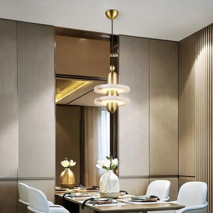 Modern chandelier Natural Marble LED Pendant Lights Aluminum Drop For Dinging Room Hotel Bedside Hanging Lamp Cord Adjustable by Zhongsan | Souqify