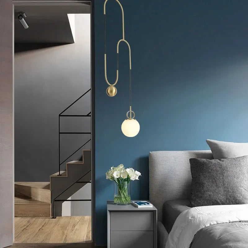 Modern Golden Glass Ball Pendant Lamps Fixture Luminaire Lift Hanging Lights Bedroom Decoration Lighting Bedside Living Room by Zhongsan | Souqify