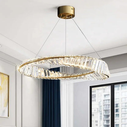 Modern Luxury Crystal Chandelier Ceiling Hanging Lamp Simple Round Chandeliers LED Pendant Lights Gold Pendant Lamp by Zhongsan | Souqify
