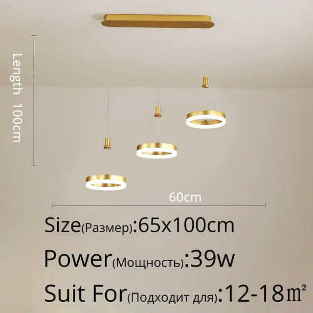 Modern remote control acrylic Dimmable Pendant Lights with three heads ring for living room Kitchen indoor led lighting decor by Zhongsan | Souqify