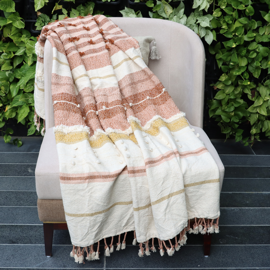 Multicolor Handwoven Throw with fringe 50" x 60" (127 x 172 cm) by Luv Saffron | Souqify