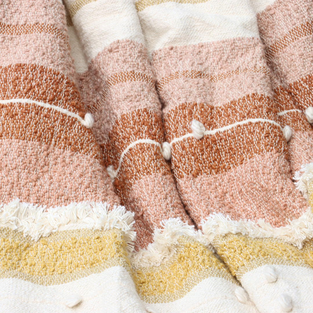 Multicolor Handwoven Throw with fringe 50" x 60" (127 x 172 cm) by Luv Saffron | Souqify