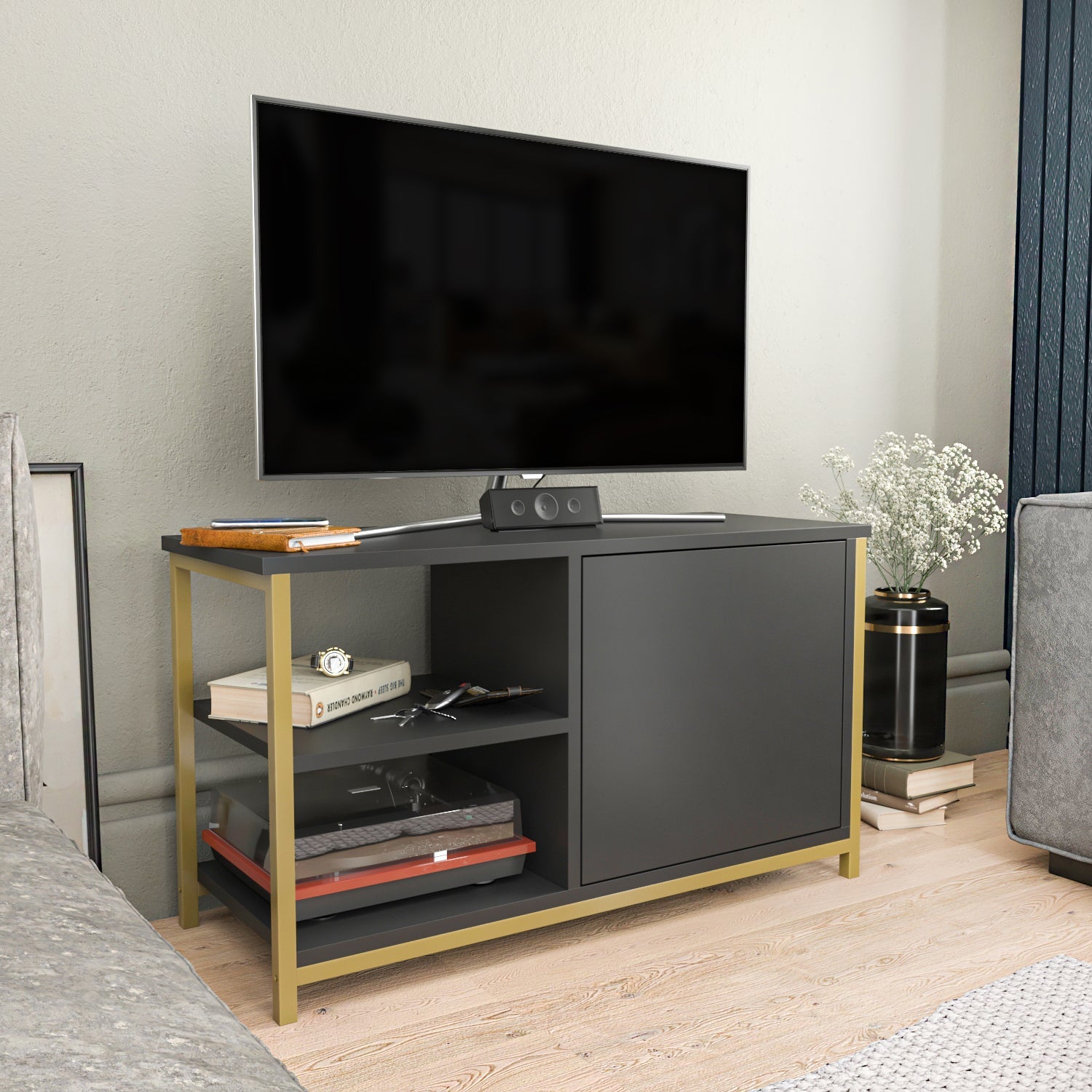 Muskegon TV Unit - Gold -Anthrac?te by DECOROTIKA | Souqify