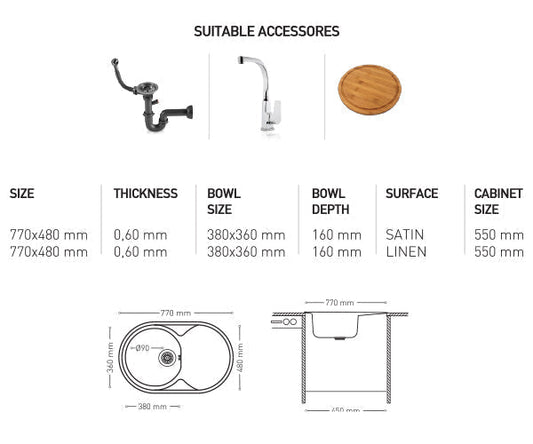 N009 INSET SERIES SINGLE BOWL KITCHEN SINK by Maykromluks | Souqify