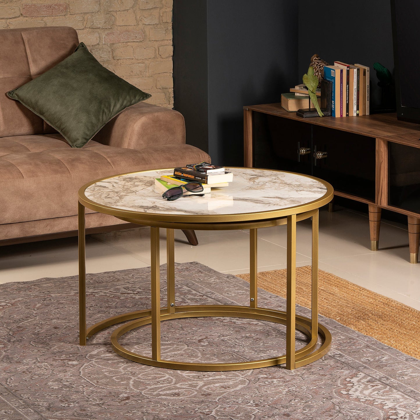 Nesting Table (2 Pieces) Tambur - Gold-TB2PCT03 Gold
White 88 X 85 X 15 by DECOROTIKA | Souqify