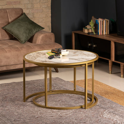 Nesting Table (2 Pieces) Tambur - Gold-TB2PCT03 Gold
White 88 X 85 X 15 by DECOROTIKA | Souqify