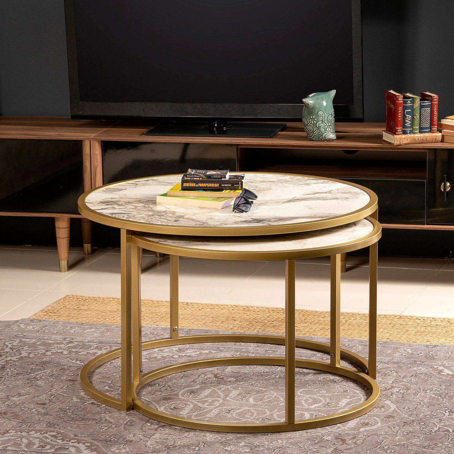 Nesting Table (2 Pieces) Tambur - Gold-TB2PCT03 Gold
White 88 X 85 X 15 by DECOROTIKA | Souqify