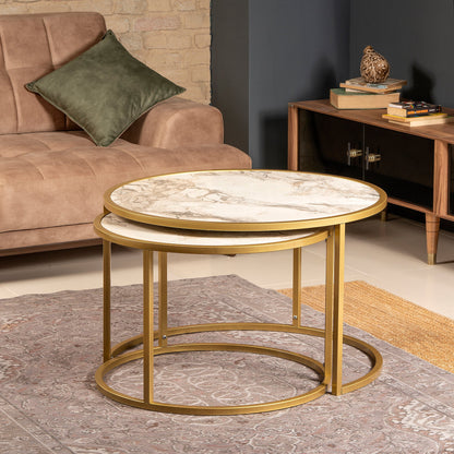 Nesting Table (2 Pieces) Tambur - Gold-TB2PCT03 Gold
White 88 X 85 X 15 by DECOROTIKA | Souqify