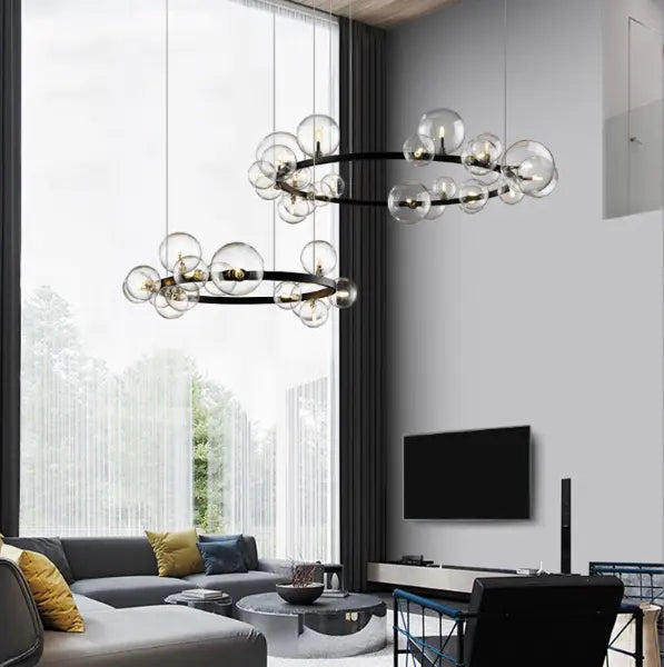 Nordic Living Room Lamp Simple Wind Magic Beans Molecular Bubble Lamp Bedroom Lamp Restaurant Glass Ball Chandelier Black Iron by Zhongsan | Souqify