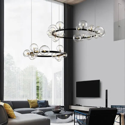 Nordic Living Room Lamp Simple Wind Magic Beans Molecular Bubble Lamp Bedroom Lamp Restaurant Glass Ball Chandelier Black Iron by Zhongsan | Souqify
