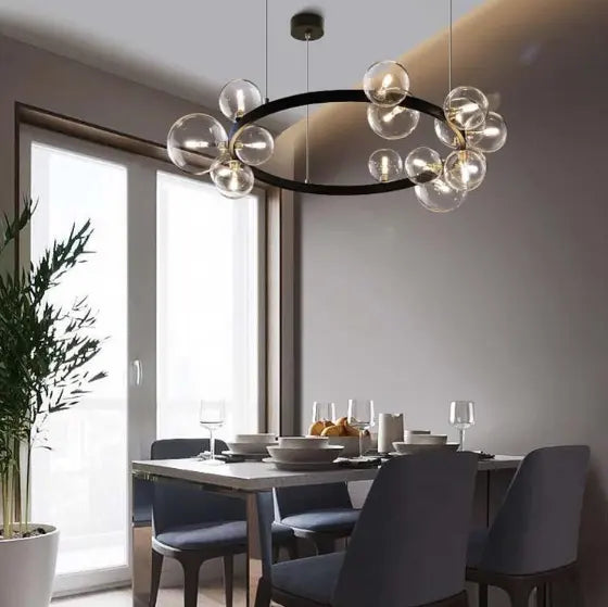 Nordic Living Room Lamp Simple Wind Magic Beans Molecular Bubble Lamp Bedroom Lamp Restaurant Glass Ball Chandelier Black Iron by Zhongsan | Souqify