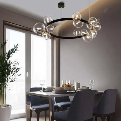 Nordic Living Room Lamp Simple Wind Magic Beans Molecular Bubble Lamp Bedroom Lamp Restaurant Glass Ball Chandelier Black Iron by Zhongsan | Souqify