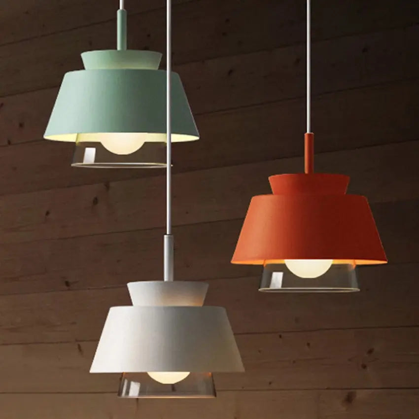 Nordic Macaron hanging pendant lights modern wrought iron colorful Frosted lampshades restaurant cafe aisle bar glass droplight by Zhongsan | Souqify