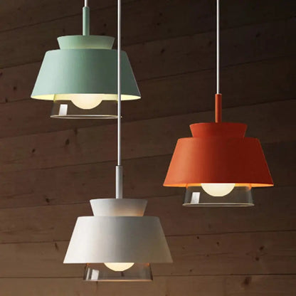 Nordic Macaron hanging pendant lights modern wrought iron colorful Frosted lampshades restaurant cafe aisle bar glass droplight by Zhongsan | Souqify