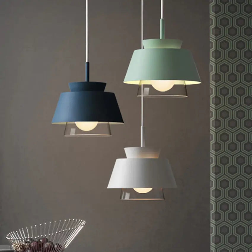 Nordic Macaron hanging pendant lights modern wrought iron colorful Frosted lampshades restaurant cafe aisle bar glass droplight by Zhongsan | Souqify