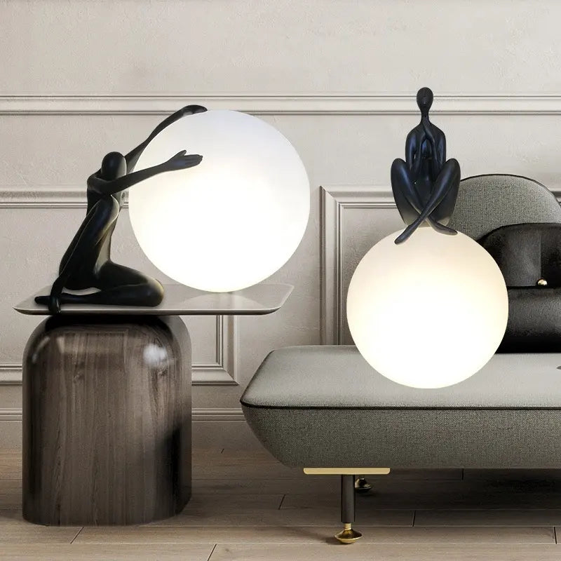 Nordic modern simple humanoid art sculpture holding ball resin led table lamp living room bedroom decoration bedside desk lamps by Zhongsan | Souqify