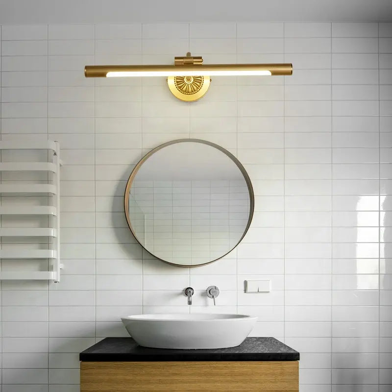 Nordic Retro Copper Mirror LED Headlight Mirror Cabinet Bathroom Light Vanity Wall Lamp Simple Toilet Makeup Lamp by Zhongsan | Souqify