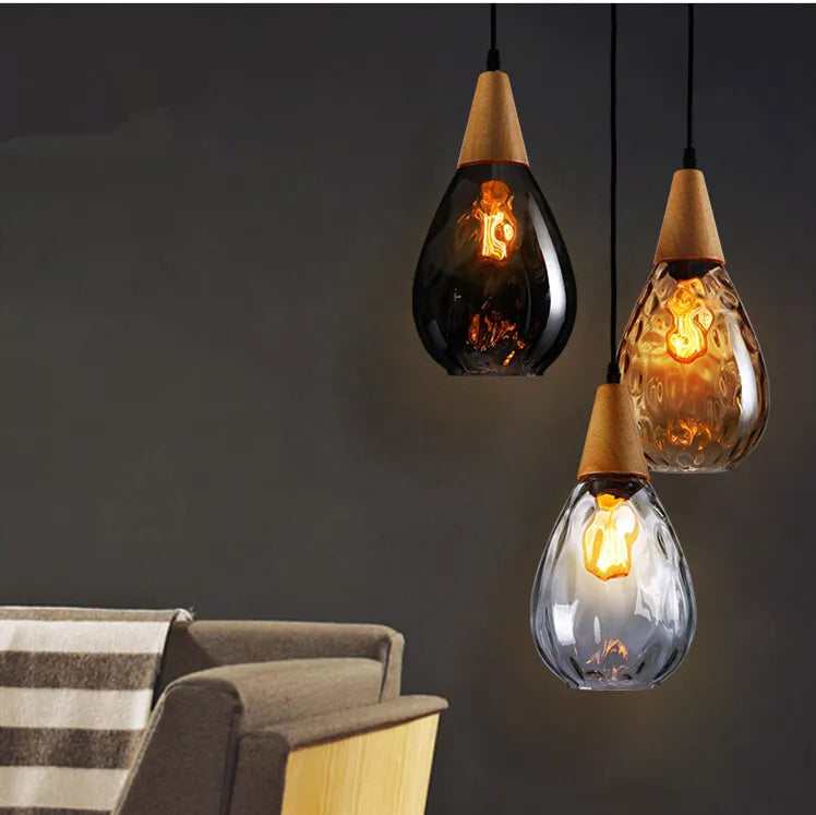 Nordic solid wood glass chandelier Modern style bedside bar dining room glass chandelier by Zhongsan | Souqify
