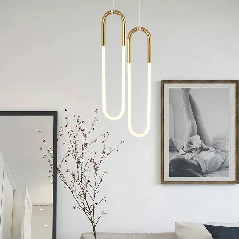 Nordic U shape LED Lamp Modern Gold Pendant Light for bedroom Eye protection Hanging Lamp Restaurant Living room Decoration by Zhongsan | Souqify