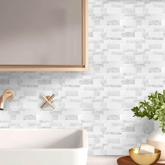Oblong Preminum White Marble Vinyl Wall Tiles by Vivid Tiles | Souqify