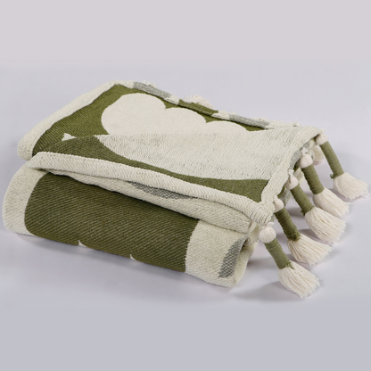 Olive Green Handwoven Cotton Throw with fringe 50" x 60" (127 x 172 cm) by Luv Saffron | Souqify