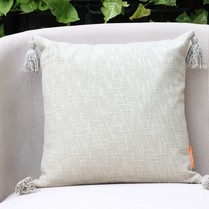 Olive Grey Cotton Throw cushion with Tassels 45 x 45 cm - Two Pieces by Luv Saffron | Souqify