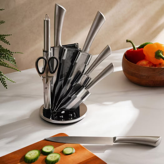 lerato 7-piece knife with stainless steel block set -chrome