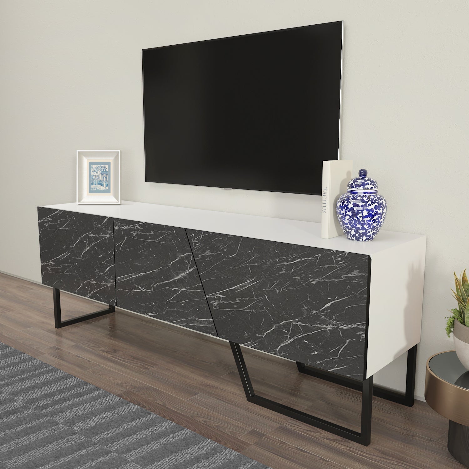 Parla TV Unit White-Bendir Black by DECOROTIKA | Souqify