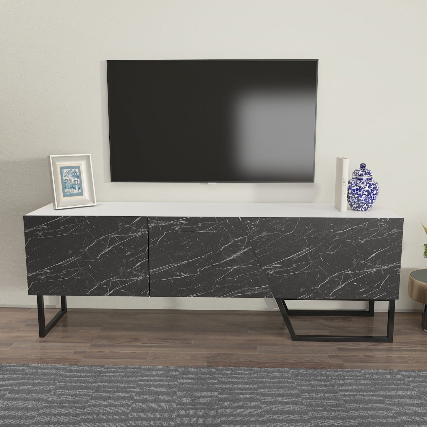 Parla TV Unit White-Bendir Black by DECOROTIKA | Souqify