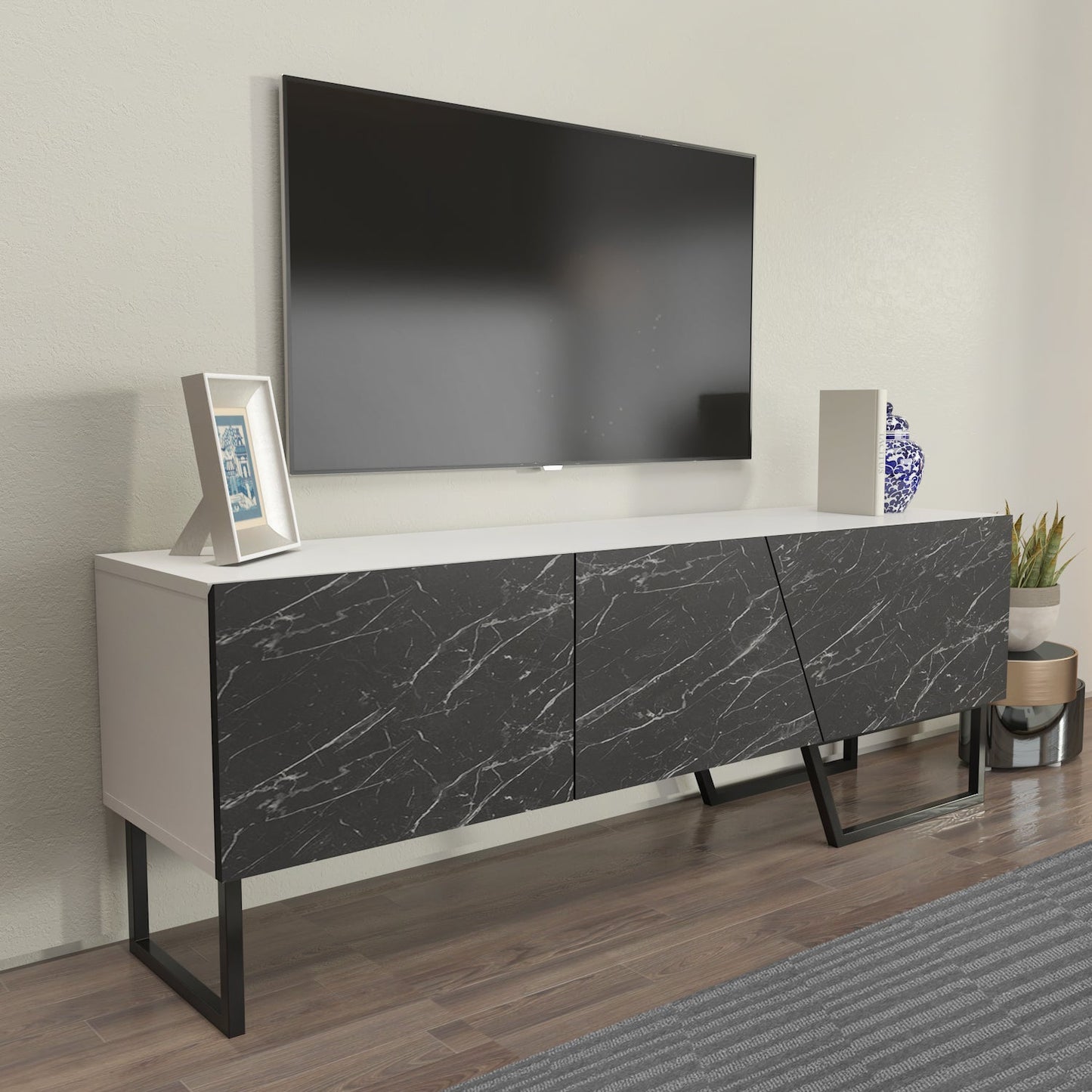 Parla TV Unit White-Bendir Black by DECOROTIKA | Souqify