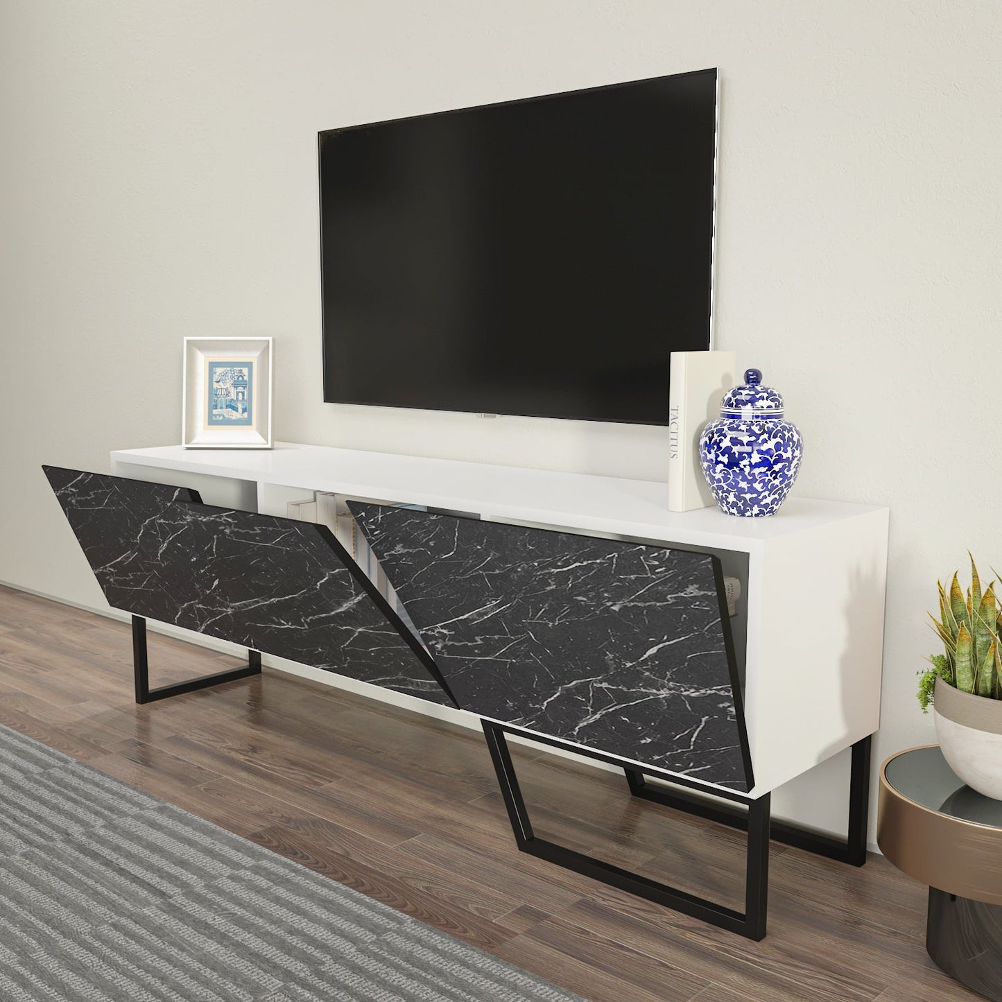 Parla TV Unit White-Bendir Black by DECOROTIKA | Souqify
