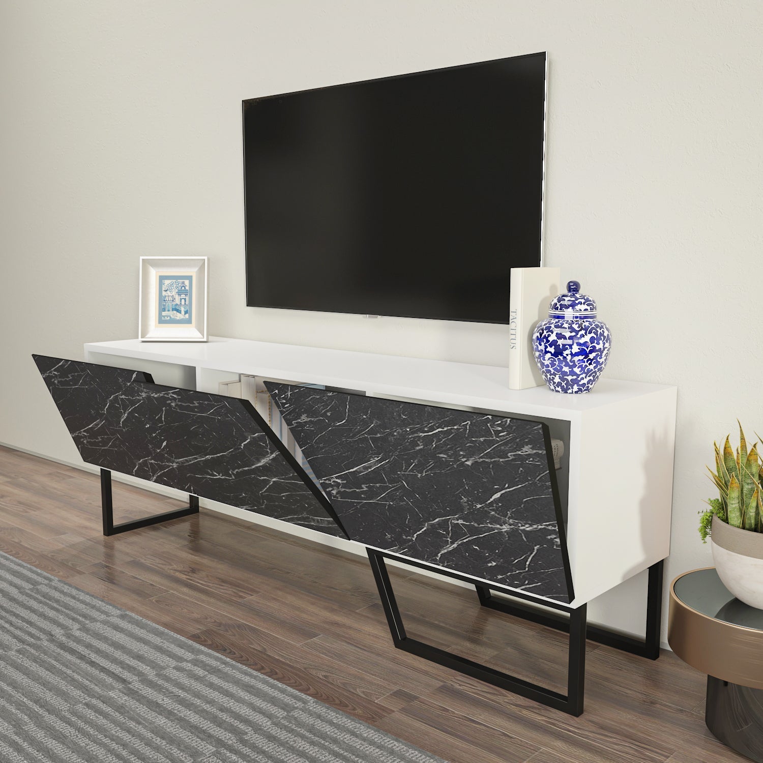 Parla TV Unit White-Bendir Black by DECOROTIKA | Souqify