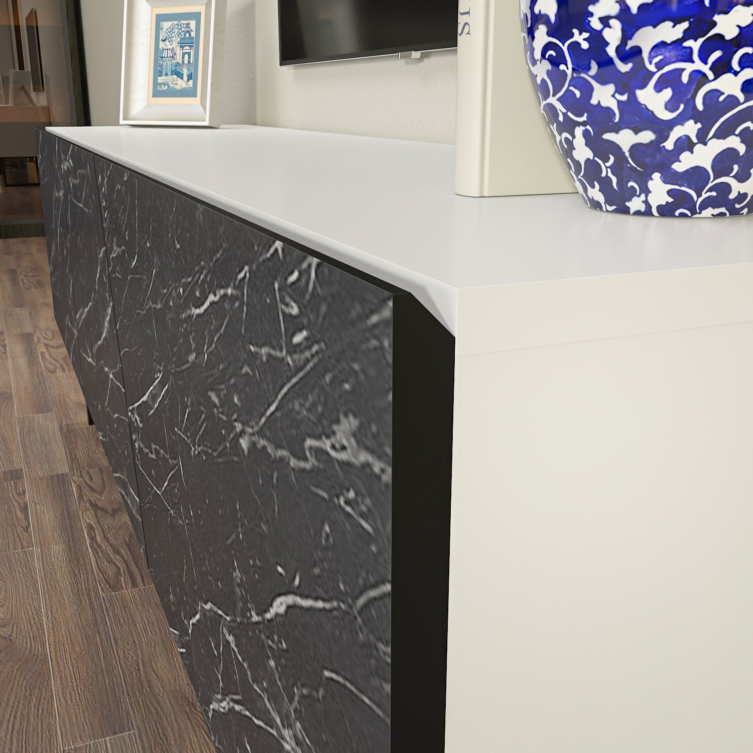 Parla TV Unit White-Bendir Black by DECOROTIKA | Souqify