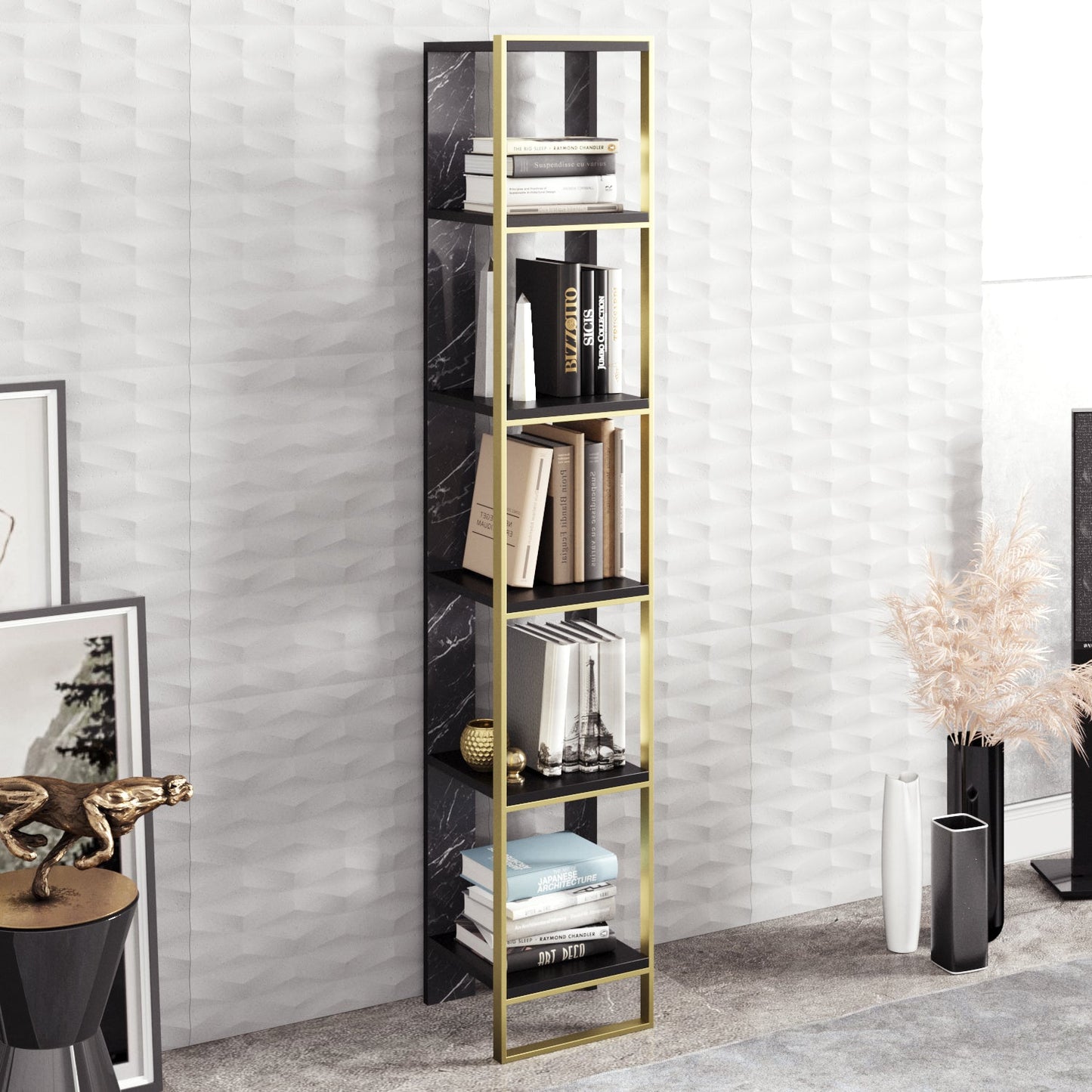 Polka Bookcase - Black&BENDIRE&GOLD by DECOROTIKA | Souqify